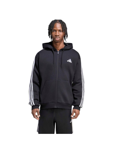 Men's adidas Essentials 3-Stripes Fleece Full-Zip Hoodie Black KY6559 (352782)