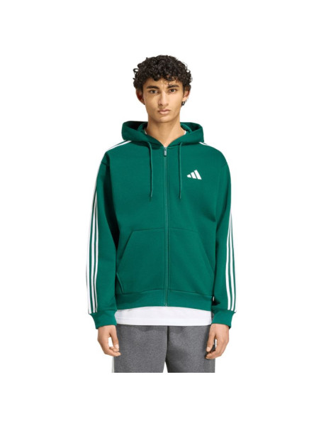 Men's adidas Essentials 3-Stripes Fleece Full-Zip Hoodie Green KZ1412 (356560)