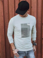 Béžová pánska mikina s potlačou (bx5355)