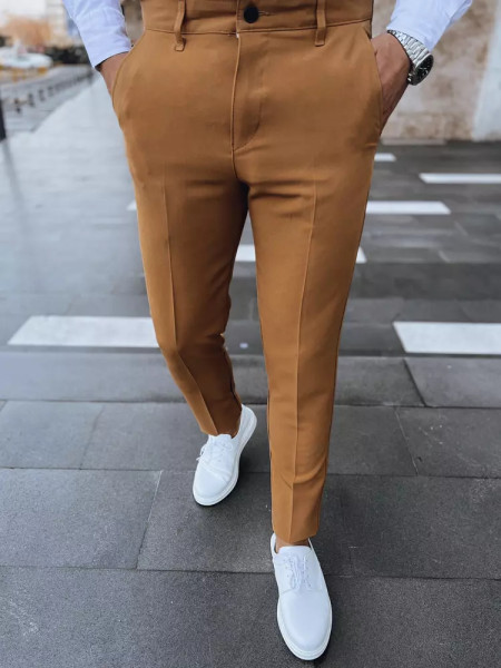 Pánske jednofarebné chinos nohavice camel (ux3974) Pánske jednofarebné chinos nohavice camel (ux3974)