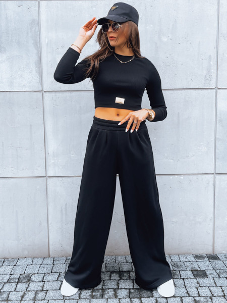 Dámsky set širokých nohavíc a crop topu s dlhým rukávom ASTRAL ALLURE black (ay0920)