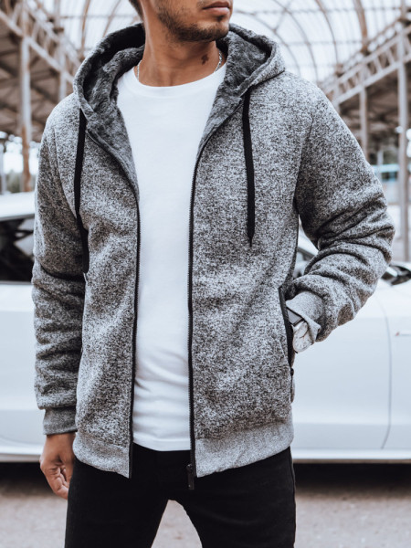 Pánska zateplená mikina na zips, svetlošedá (bx5596)