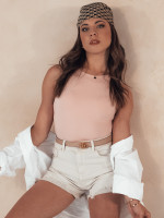 Dámske riflové šortky POPGLAM, svetlo béžové (sy0384)