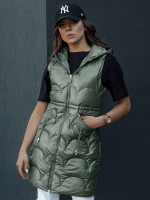 Dámska dlhá prešívaná vesta s kapucňou CHARMVEST green (ty4453)