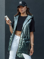 Dámska dlhá prešívaná vesta s kapucňou JESS green (ty4454)