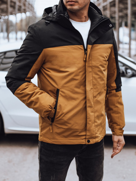 Pánska prechodná bunda s kapucňou, camel (tx4898)