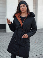 TRENDNEL dámska dlhá prešívaná zimná bunda s kožušinou, čierna (ty4587)