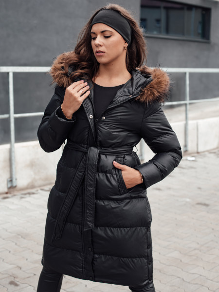 Dámska prešívaná zimná bunda s kožušinkou STYLEBELLA čierna (ty4608)
