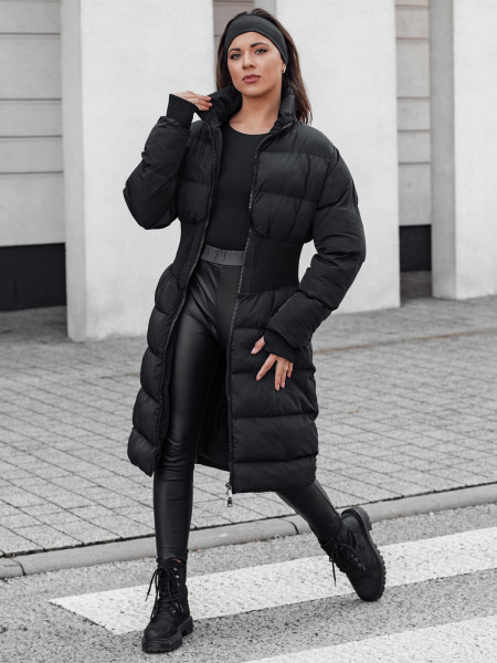 FABWARM dámska dlhá prešívaná zimná bunda čierna (ty4620)