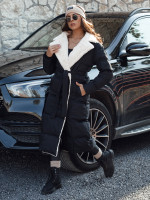 BALLMODA dlhá dámska zimná bunda s kožušinou, čierna (ty4586)