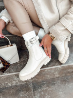 Dámske členkové čižmy LUXIBOOTS na platforme, béžové (zy0487)