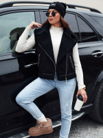 Dámska semišová vesta WOOLZIP s ovčím kožuchom, čierna (ty4742)
