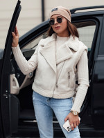 Dámska semišová vesta WOOLZIP s ovčím kožuchom, biela (ty4743)