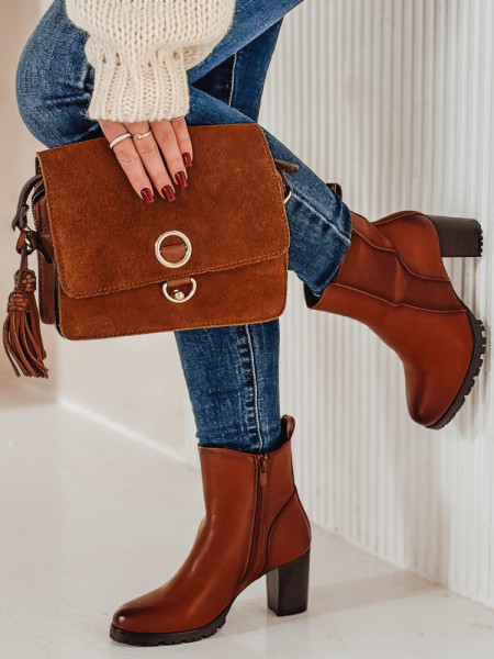 Dámske členkové čižmy BOOTELY na vysokom opätku camel (zy0497)