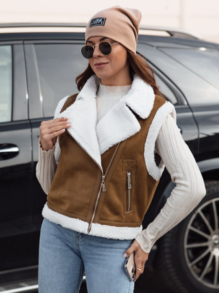 Dámska semišová vesta WOOLZIP s ovčím kožuchom, camel (ty4741)