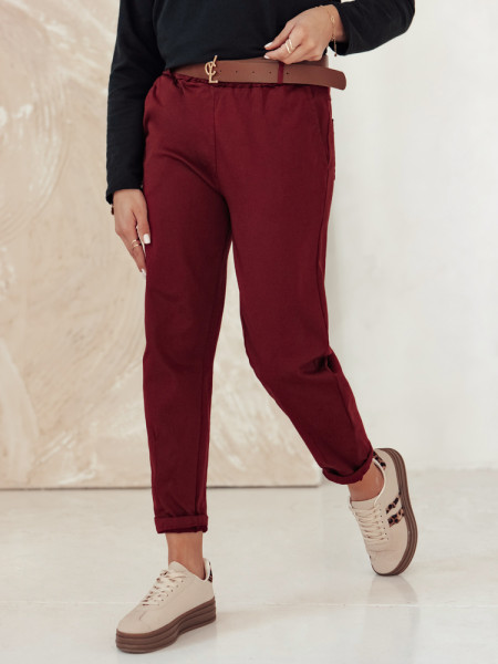 ELEGANTENO dámske oversize nohavice s opaskom, bordové (uy2256)