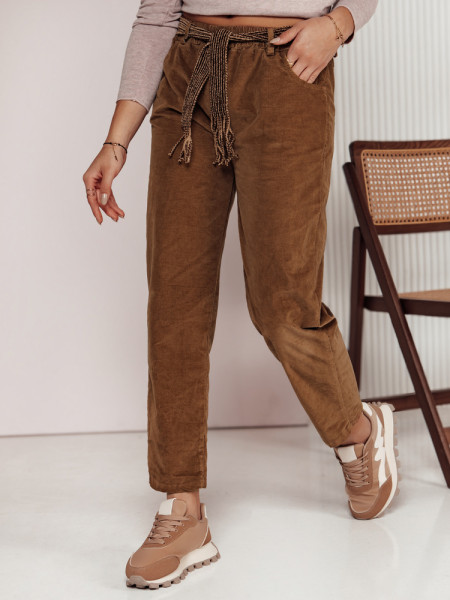 Dámske oversize manšestrové chino nohavice s opaskom SOFTYLA camel (uy2279)