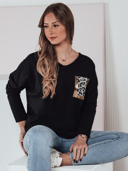 GLAMZONE dámska oversized blúzka s potlačou, čierna (ry2682)