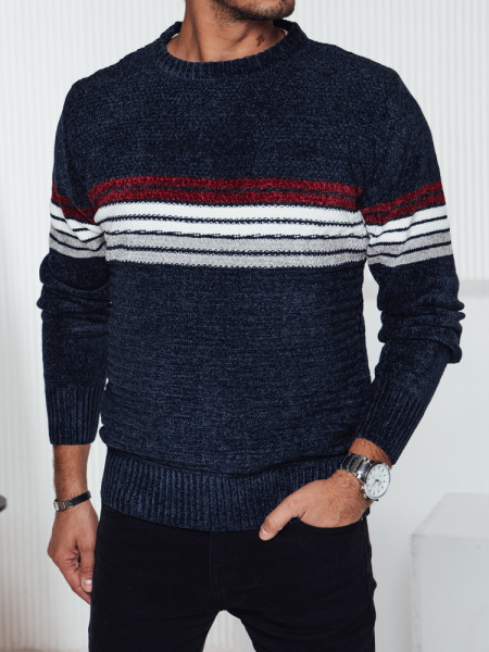 Pánsky tmavomodrý pruhovaný sveter (wx2281)