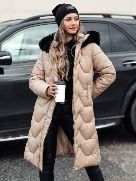 Dámska dlhá prešívaná zimná bunda WINTERACT béžová (ty4777)