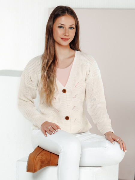 KNITVIA ecru dámsky sveter kardigan (my2422)