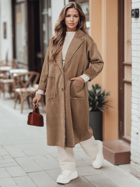 AVELINNI dlhý béžový oversize dámsky kabát (ny0694)
