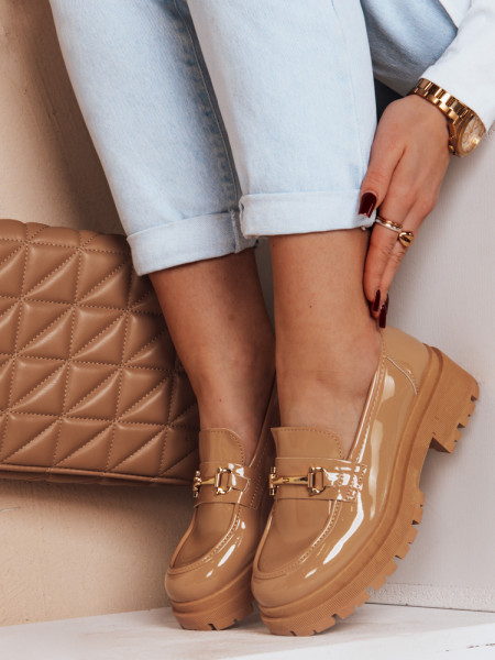 Dámske lakované mokasíny ELEGANCI khaki (zy0676)