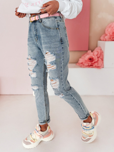 Dámske mom fit džínsy s dierkami MOMVIBE blue (uy2459)
