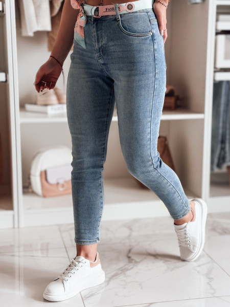TRENDLINE dámske slim fit džínsy s opaskom modré (uy2478)