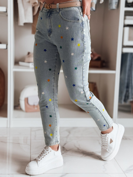 Dámske slim fit džínsy s hviezdičkami SHINYFIT blue (uy2452)