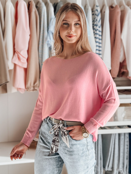 Dámsky sveter one size oversize hladký SENZIA ružový (my2447)