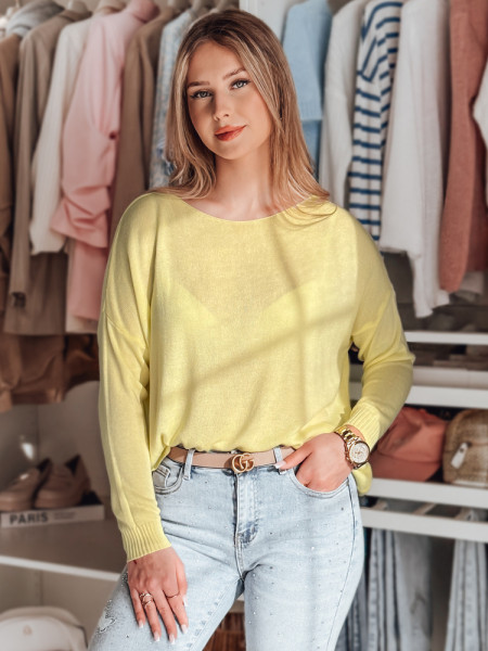 Dámsky sveter one size oversize hladký SENZIA lemon (my2449)