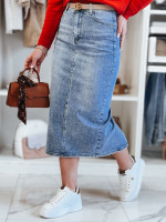 Midi riflová sukňa s rozparkom MERITTA blue (cy0483)