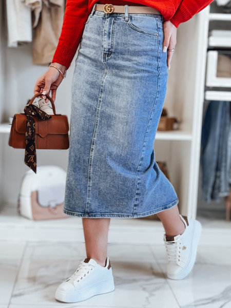 Midi riflová sukňa s rozparkom MERITTA blue (cy0483)