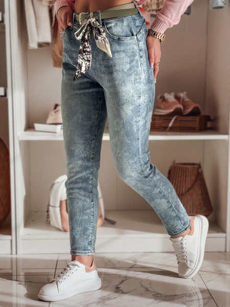 Dámske slim fit džínsy FLORETTA s opaskom modré (uy2490)
