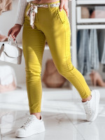 Dámske nohavice látkové chinos s opaskom ROSSALI mustard (uy2533)