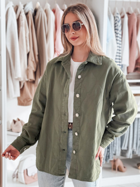 Dámska prechodná oversize košeľová bunda KOSMOJACK khaki (ty4840)