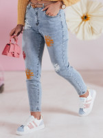 Dámske slim fit kvetinové džínsy FLORENSSO blue (uy2467)