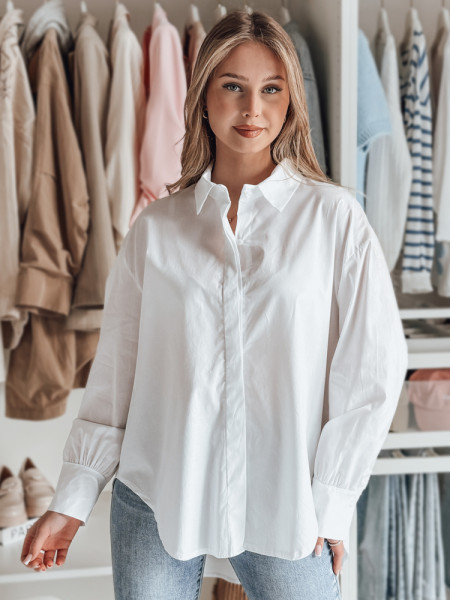 Dámska oversize košeľa s dlhším zadným dielom BLUOSIZE biela (dy0457)