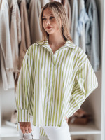 SAMONE oversized dámska košeľa s dlhším zadným dielom v zeleno-bielych prúžkoch (dy0460)