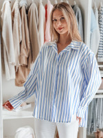 Oversized dámska košeľa s dlhším zadným dielom SAMONE v modro-bielych prúžkoch (dy0461)