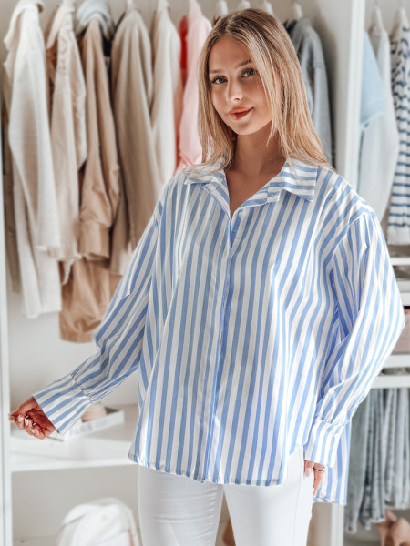 Oversized dámska košeľa s dlhším zadným dielom SAMONE v modro-bielych prúžkoch (dy0461)