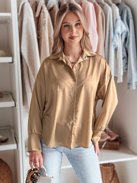 Dámska oversize košeľa jednej veľkosti SATINIA béžová (dy0451)