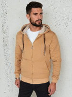 Pánska základná mikina s kapucňou na zips camel (bx5864)