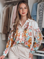 Dámska oversize kvetinová košeľa BLOSSIVA svetlo béžová (dy0464)