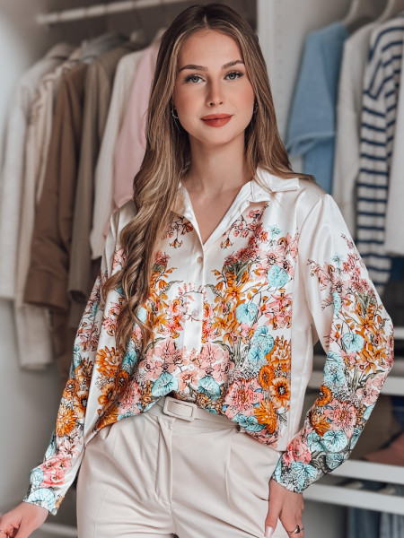 Dámska oversize kvetinová košeľa BLOSSIVA svetlo béžová (dy0464)