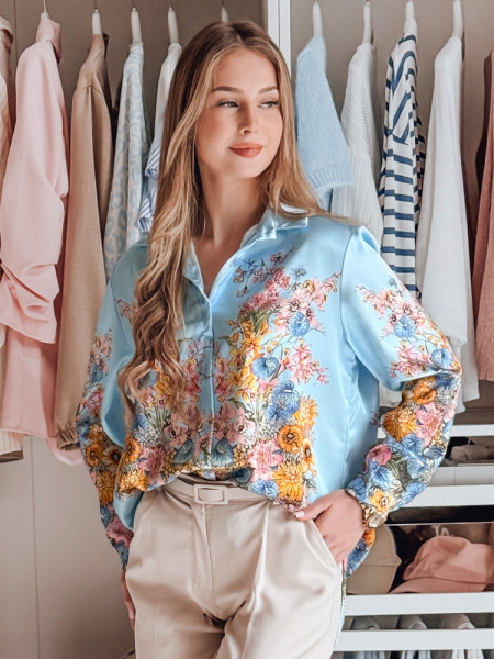Dámska oversize kvetinová košeľa BLOSSIVA modrá (dy0466)