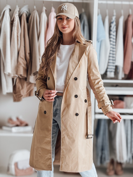 Dámsky dlhý kabát s opaskom SLIMFOTA camel (ny0746)