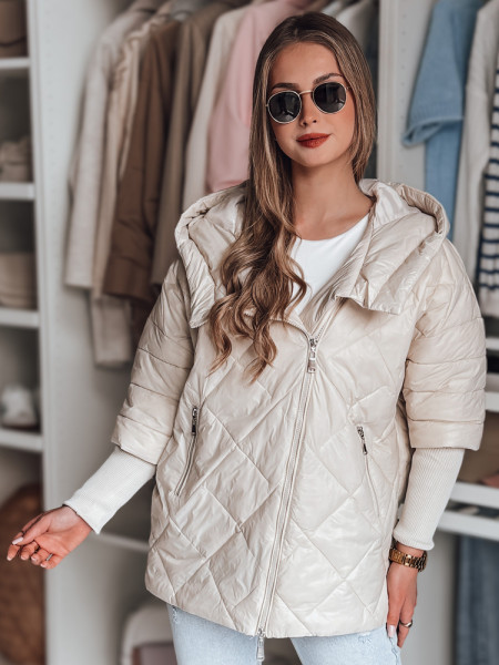 Dámska prechodná prešívaná oversize bunda PUFFILOF svetlo béžová (ty4856)