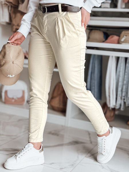 Dámske chino nohavice s opaskom MODELA svetlobéžové (uy2570)
